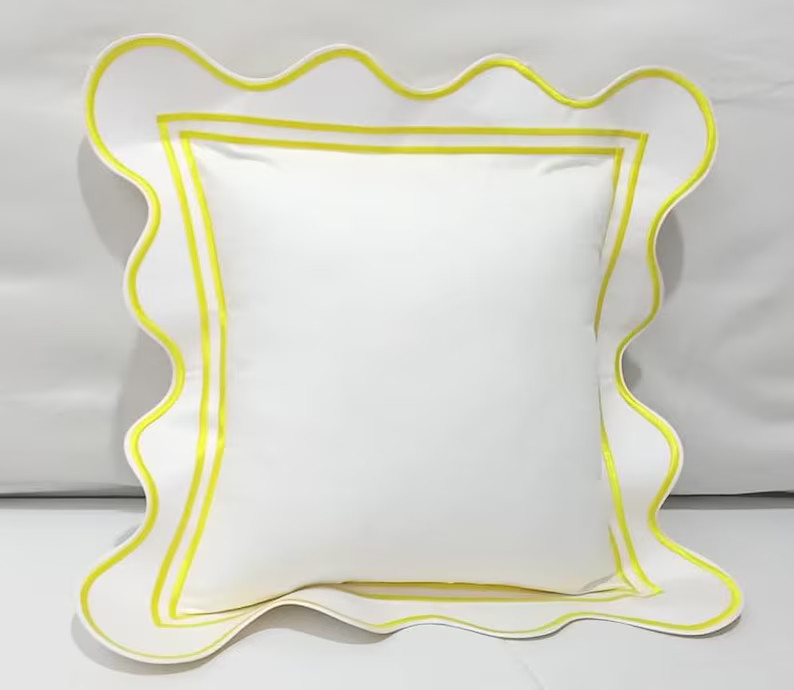 White Cotton Sateen Euro Sham: Scalloped Hotel Stitch Embroidery - Etsy | Etsy (US)