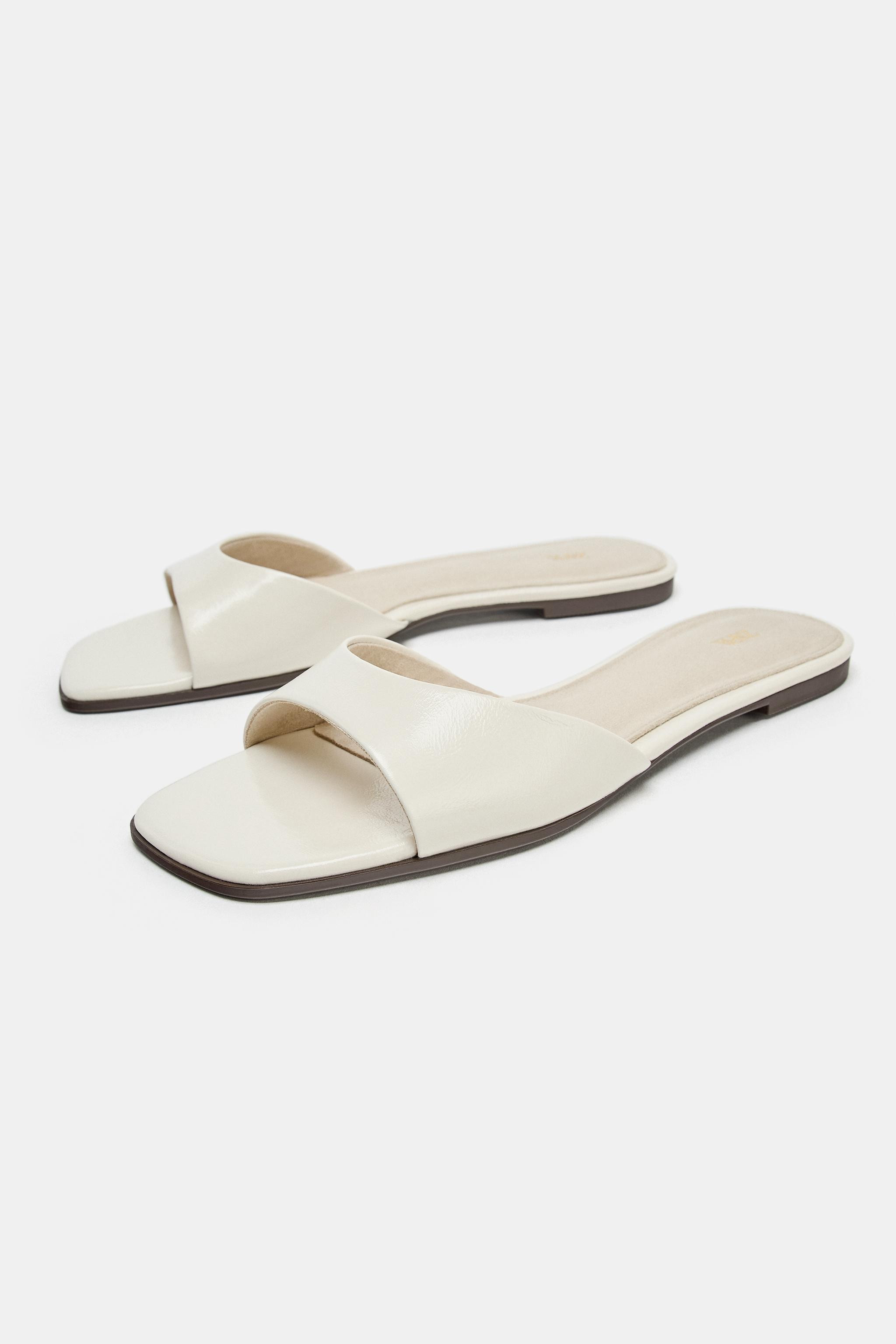 LEATHER FLAT SANDALS | Zara US