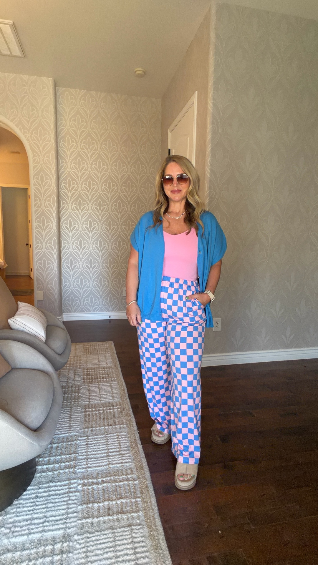 Cardigan size medium 
Tank size large
Pants size large
Sandals tts 

#LTKPetite #LTKOver40 #LTKMidsize