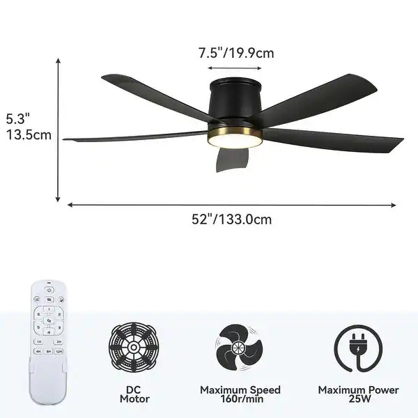Moasis 52" Flush Mount Ceiling Fan with Lights and Remote - ‎52"L x 52"W x 5.3"H - Bed Bath & B... | Bed Bath & Beyond