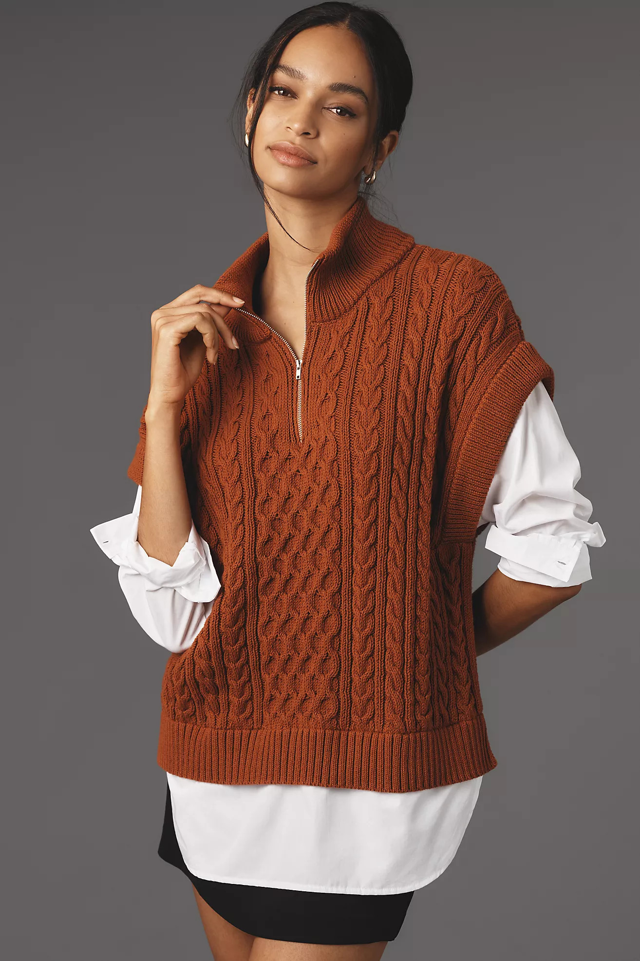 Pilcro Chunky Cable-Knit Twofer Sweater | Anthropologie (US)