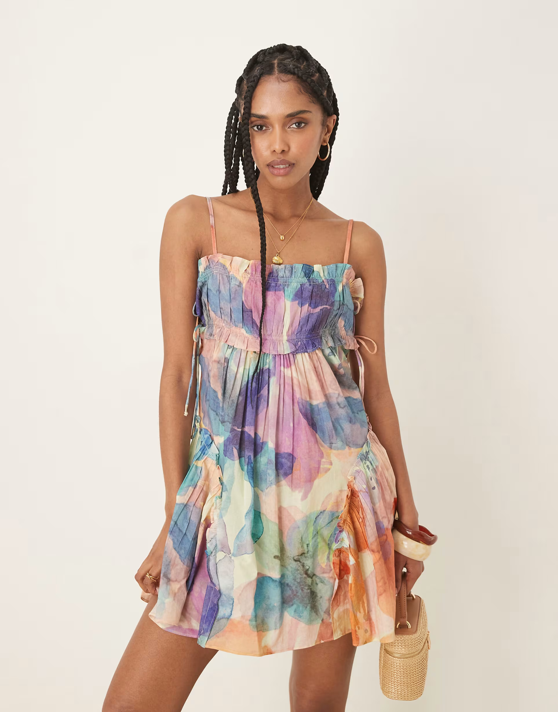 ASOS DESIGN babydoll mini dress with ruffle hem in blurred floral print | ASOS | ASOS (Global)