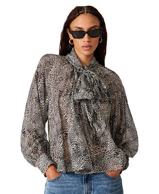 Women's Violette Animal-Print Sheer Long-Sleeve Blouse | Macy's
