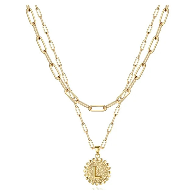 TINGN Gold Initial Necklaces for Women Girls 14K Gold Plated Dainty Layering Paperclip Link Chain... | Walmart (US)