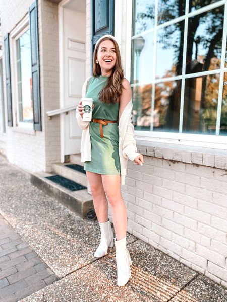 Fall booties BOGO 50% off

Siding: xs in sweater and dress. Go up 1/2 size in shoes

Fall outfit. Green dress. Cream cardigan. White ankle booties. Brown leather belt. Weekend outfit. Casual style. Target fashion. Fall outfit ideas. 

#LTKSeasonal #LTKunder50 #LTKshoecrush