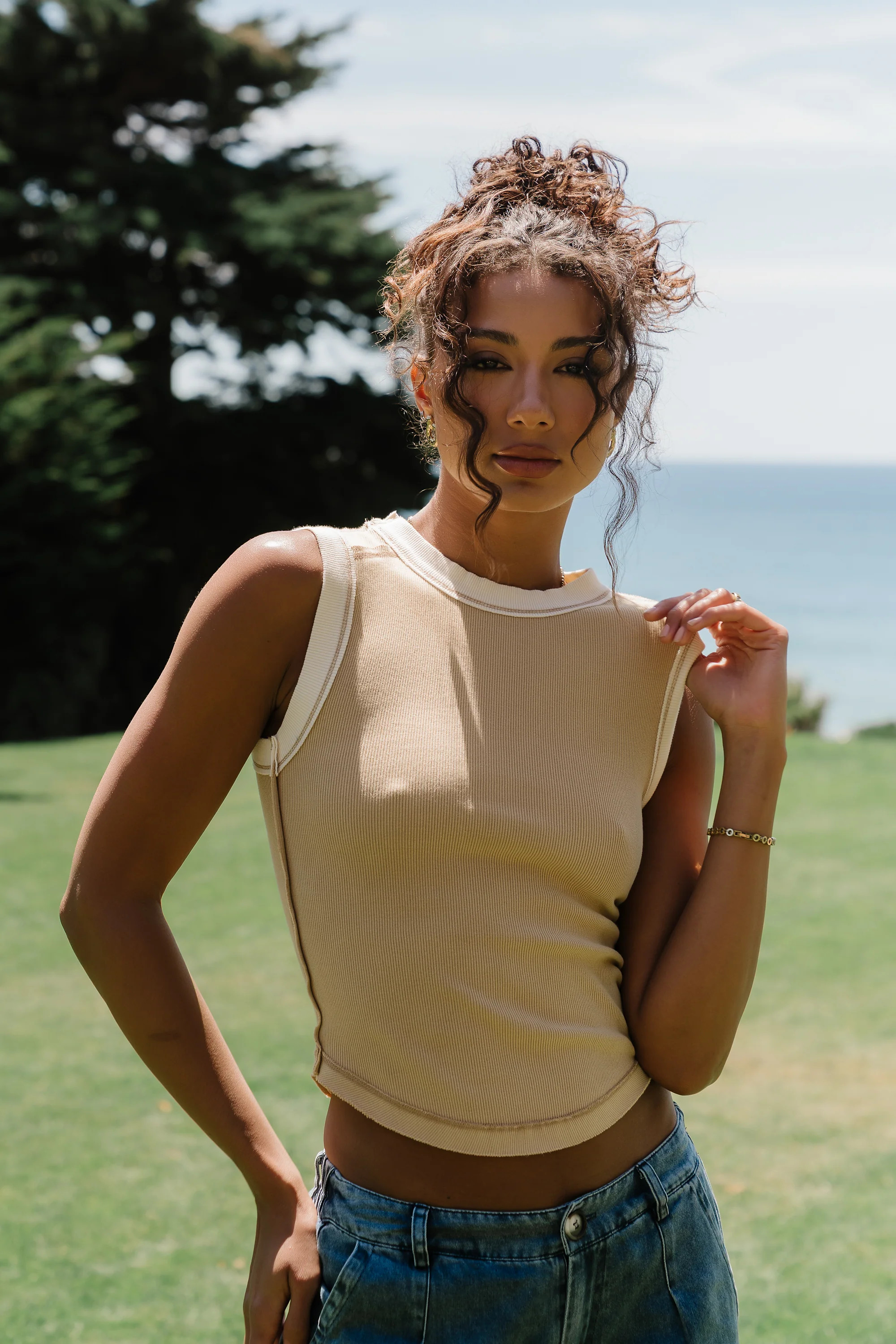 Lilah Reverse Seam Tank in Taupe | Böhme US