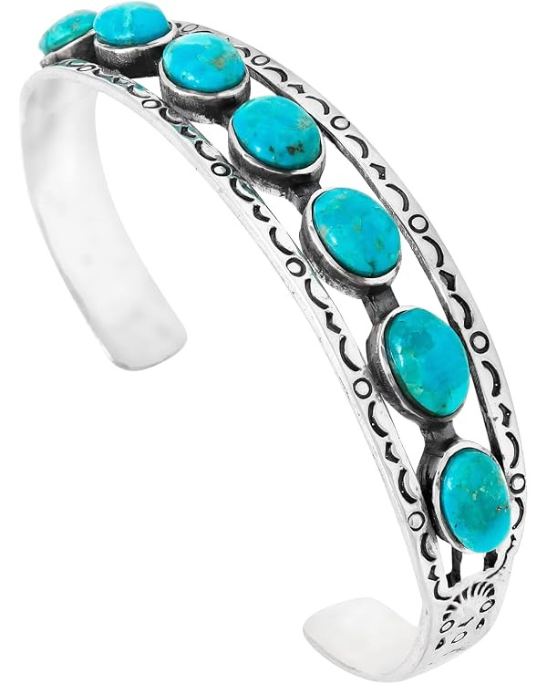 Turquoise Bracelet Sterling Silver 925 Genuine Gemstones Cuff Bracelet | Amazon (US)