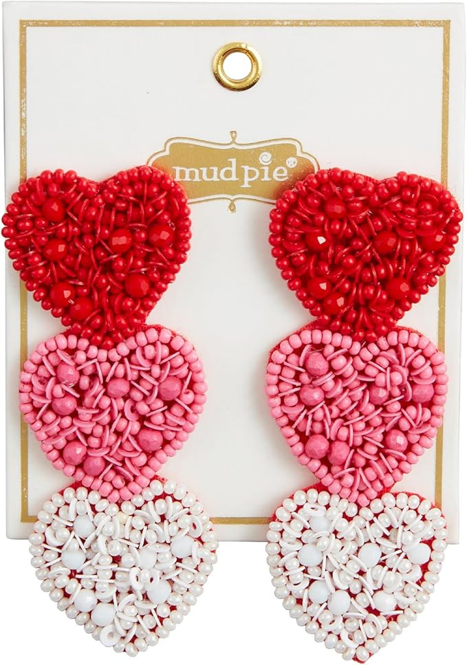 Mud Pie Women's Valentine Beaded Earrings, Red | Amazon (US)