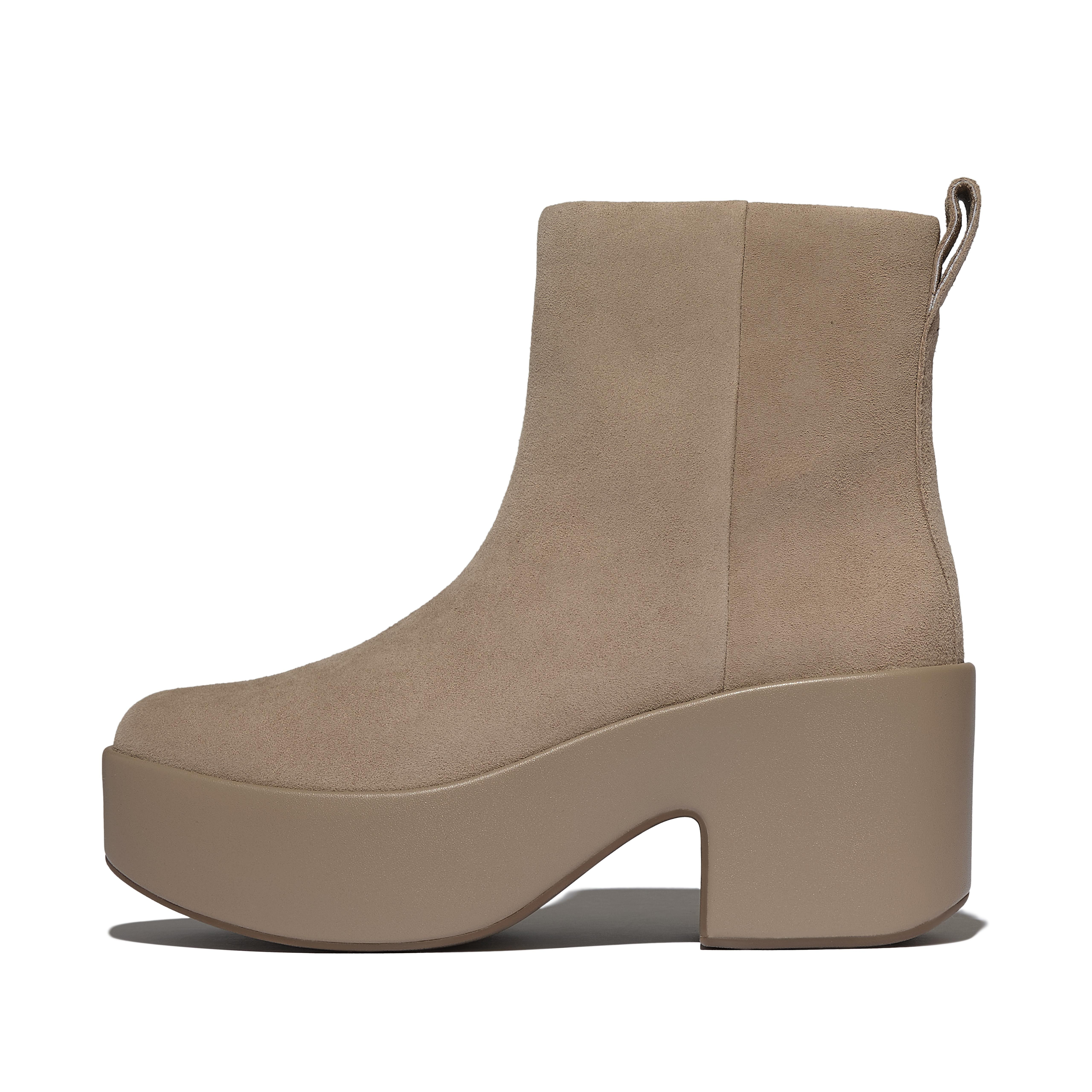 FitFlop PLATFFORMS Suede Heeled Ankle Boots, Full Price, Taupe, Size: US 8.5 | FitFlop (US)