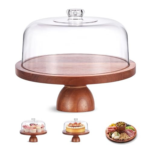 Kootek Wood Cake Stand with Lid, 2-in-1 Wooden Cake Plate & Covered Charcuterie Board, Footed Cake Container Dessert Display Holder with Dome Cover for Weddings, Parties, Bakeries (12 Inch) | Amazon (US)