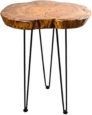 Natural Wooden Edge End Table, Hurricom Rustic Old Round Wood Side Table Nightstand Accent Table ... | Amazon (US)