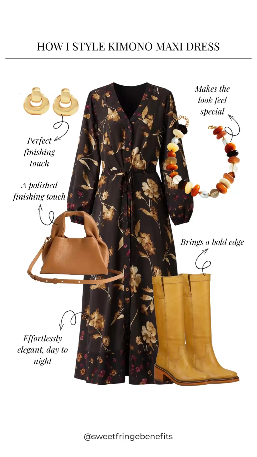 I love this kimono maxi dress! The floral print makes it feel special, but I’d pair it with those tall boots and a structured bag to give the look a little more edge. The statement necklace and earrings finish it off beautifully. A fun way to take a maxi dress from day to night.

#LTKdayinmylife #LTKgrwm #LTKootd