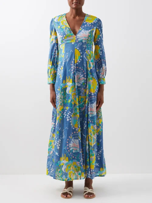 Emporio Sirenuse - Lena Caliph's Dream-print Cotton Maxi Dress - Womens - Blue Print | Matches (US)