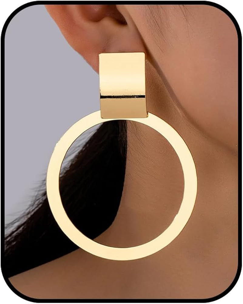 Chunky Gold Hoop Earrings for Women Large Thick Hoop Earrings Chunky Gold Earring 70s Dangle Drop... | Amazon (US)