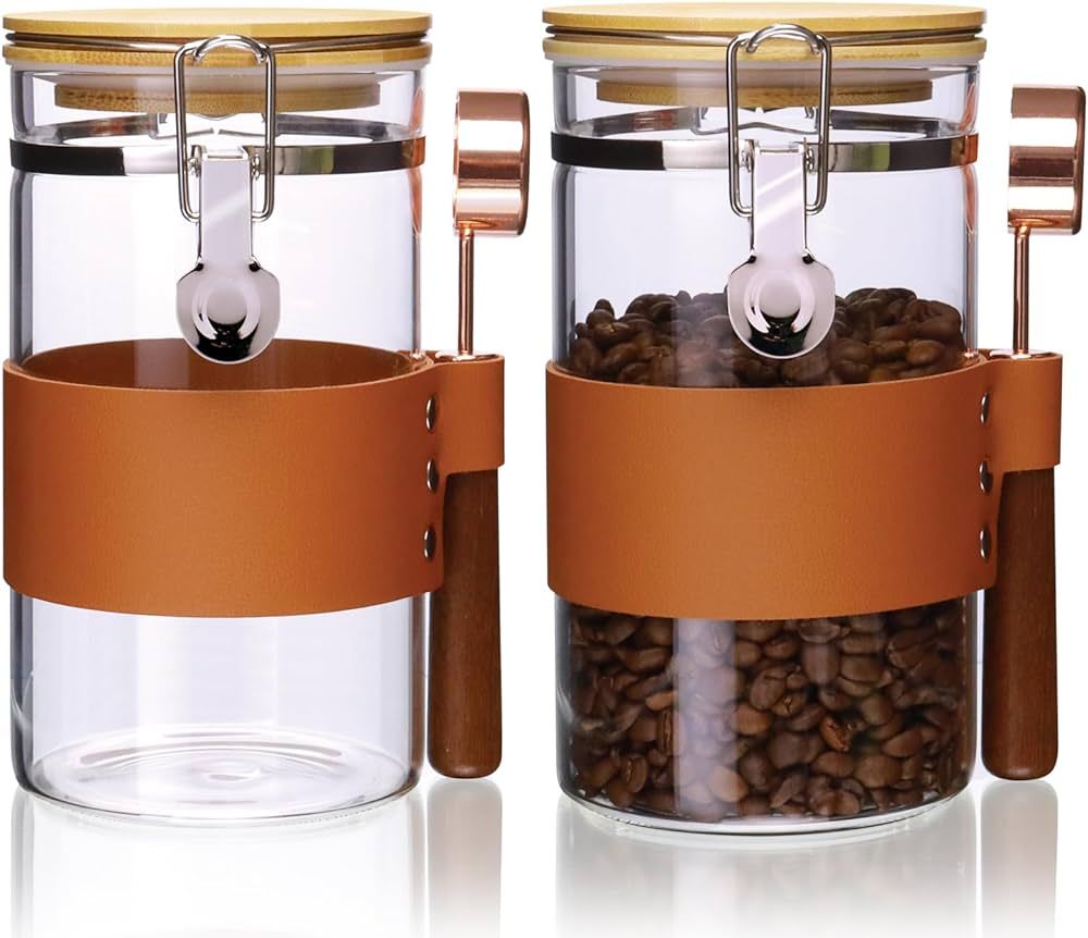 Glass Storage Jars with Spoon, Kitchen Food Storage jars with spoon, Glass Coffee Nuts Canister w... | Amazon (US)