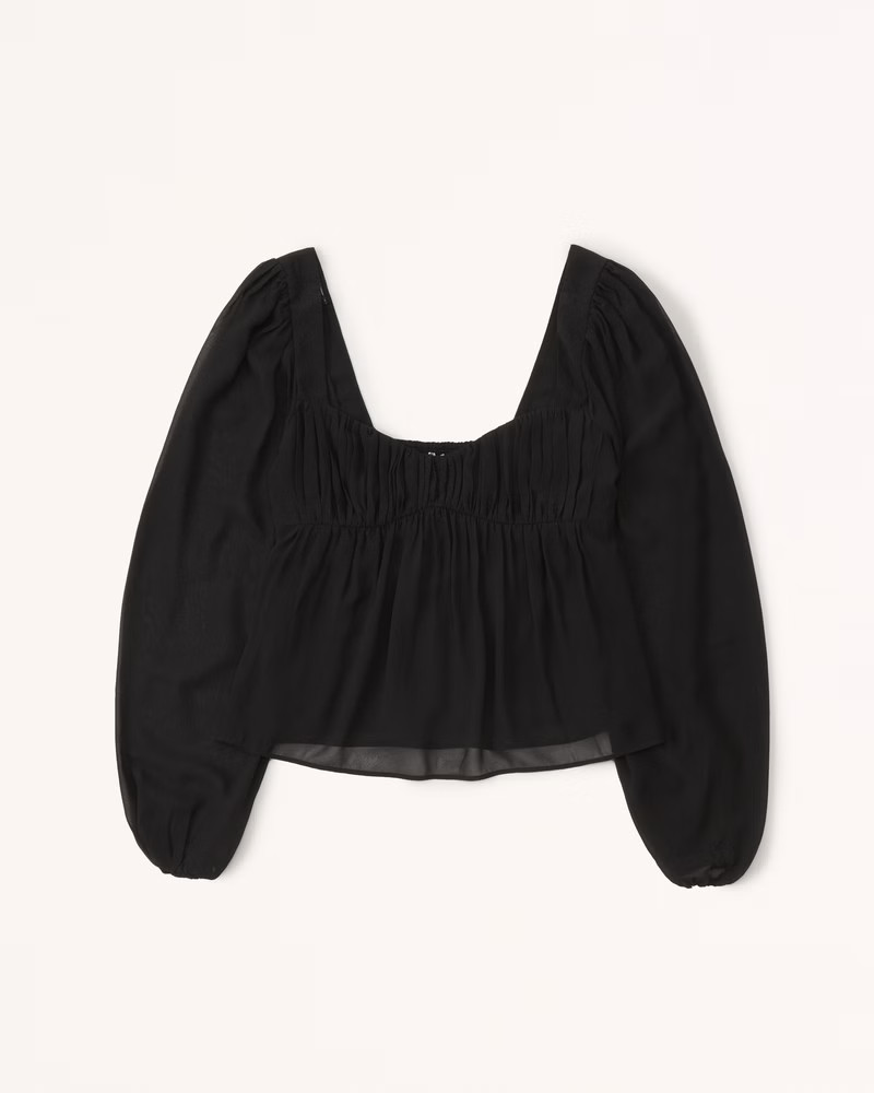 Women's Long-Sleeve Sheer Puff Sleeve Top | Women's Tops | Abercrombie.com | Abercrombie & Fitch (US)