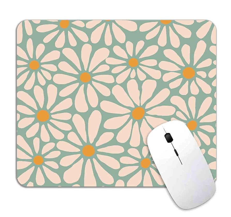 Green Daisy Flower Mouse Pad Mat Cute, Premium-Textured Washable Boho Retro Aesthetic Mousepad wi... | Amazon (US)