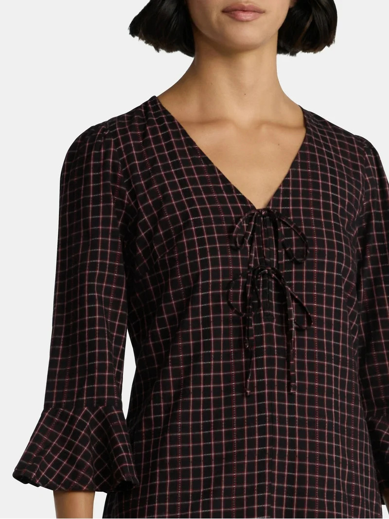 Time and Tru Women's Plaid Tie Front Mini Dress, Sizes XS-XXXL | Walmart (US)