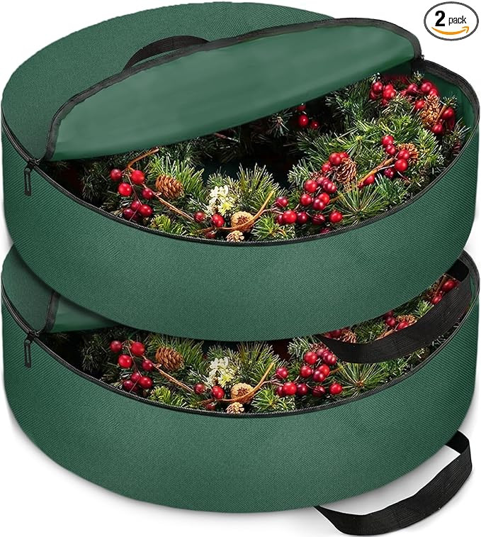 ZOBER 2 Pack Oxford Christmas Wreath Storage Container 30 Inch - Wreath Bag for Artificial Wreath... | Amazon (US)