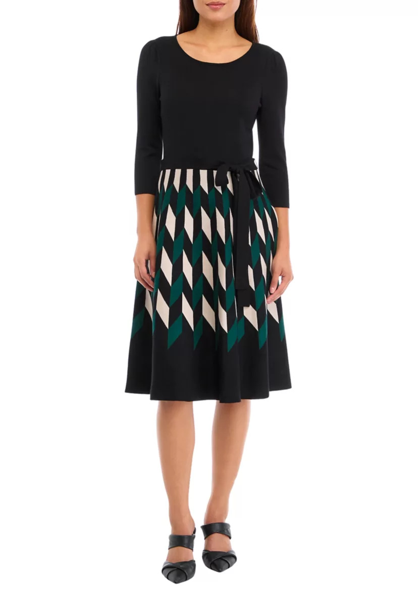 Women's 3/4 Sleeve Printed Skirt Dress | Belk