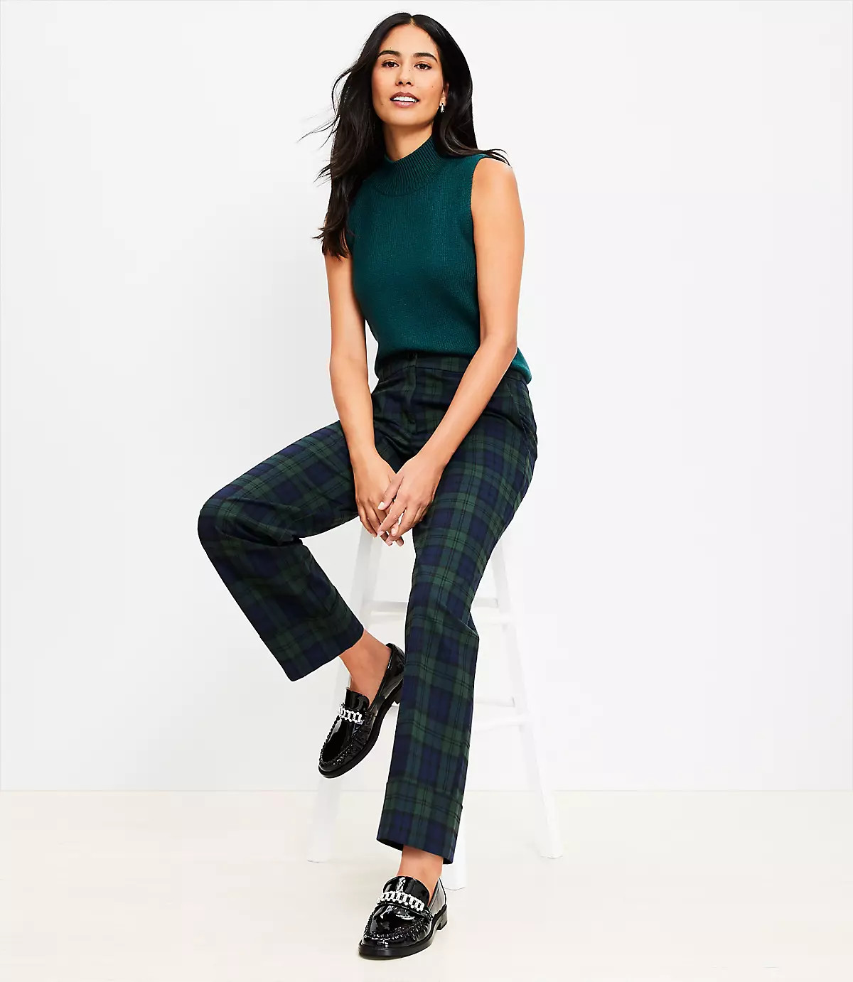 Straight Cropped Cuff Pant in Plaid Brushed Flannel | LOFT