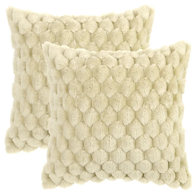 Unique Bargains 2 Soft Throw Pillow Covers Fur Decorative Fuzzy Plush Cushion Covers Beige 16" x ... | Walmart (US)