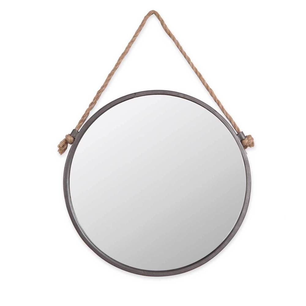 Foreside Home & Garden 15 inch Diameter Round Rustic Wall Mirror with Hanging Rope - Antique Silver  | Bed Bath & Beyond
