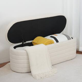 Upholstered Teddy Fabric Fluffy Faux Fur Flip Top Storage Bedroom Bench White 16.5 in. H x 45.5 i... | The Home Depot