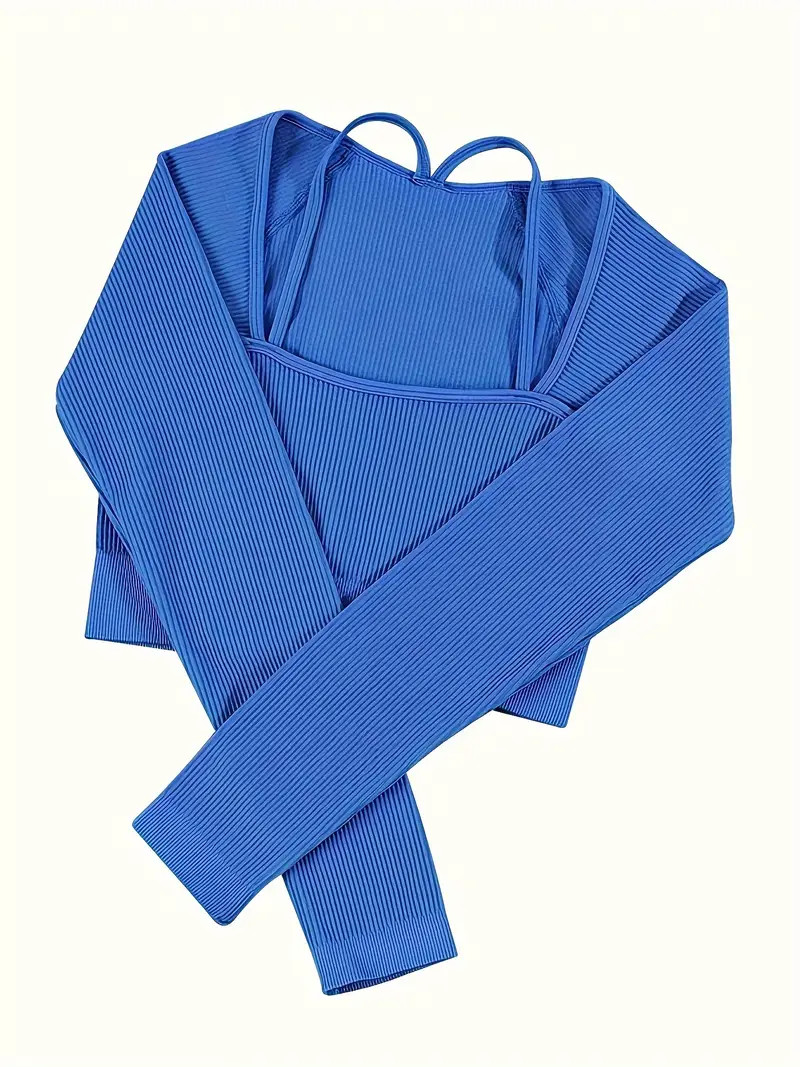 Solid Color Long Sleeve Ribbed Yoga T shirt Slim Fit Running - Temu | Temu Affiliate Program