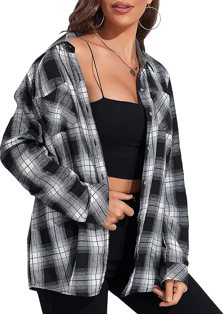 KevaMolly Plaid Flannel Shirts for Women Loose Fit Boyfriend Button Down Shirt Long Sleeve Casual... | Amazon (US)