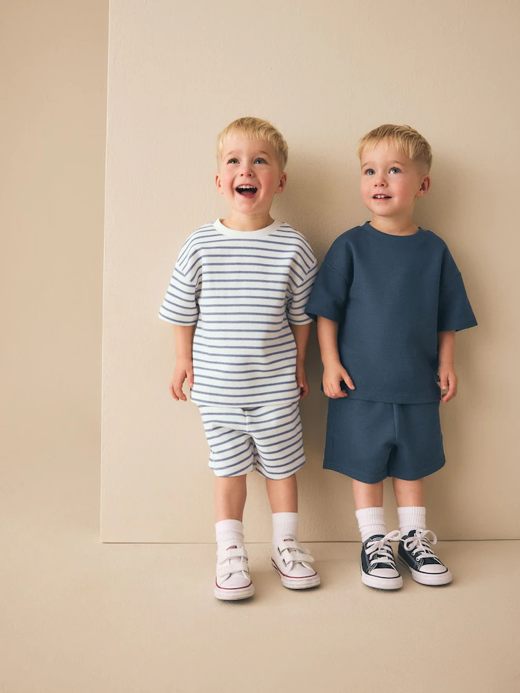 Blue/White Stripe Short Sleeve T-Shirt and Shorts Set 2 Pack (3mths-7yrs) | Next US