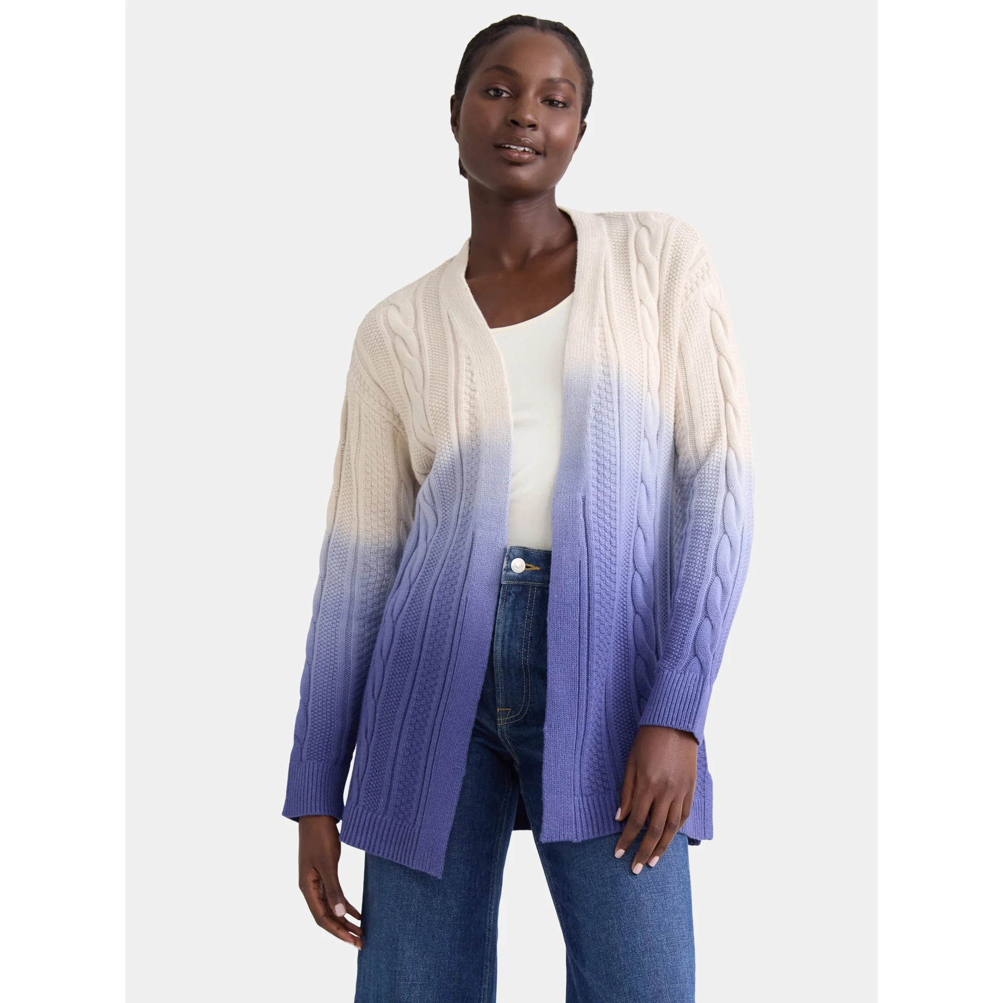 Time and Tru Women's Dip Dye Cardigan Sweater, Midweight, Sizes XS-XXXL - Walmart.com | Walmart (US)