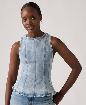 Levi's® Premium Women's Leighton Sleeveless High-Neck Peplum Top - Macy's | Macy's