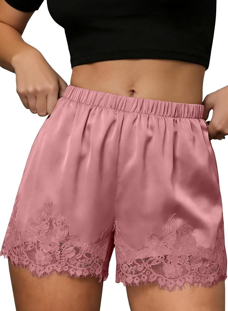 EVALESS Women Lace Satin Silk Shorts Casual Elastic Waist Pajama Bottoms Cute Y2K Micro Shorts 20... | Amazon (US)