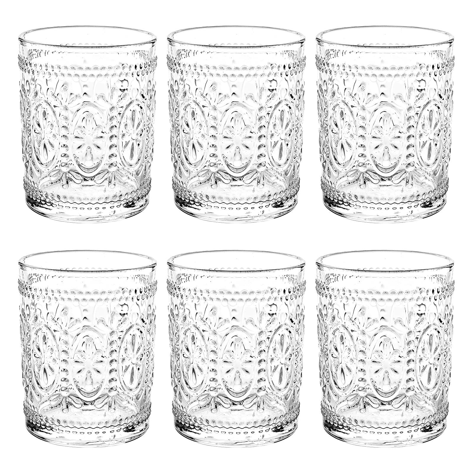 Bekith 6 Pack Drinking Glasses, 9.5 oz Romantic Water Glasses Tumblers, Heavy Duty Vintage Glassware | Amazon (US)