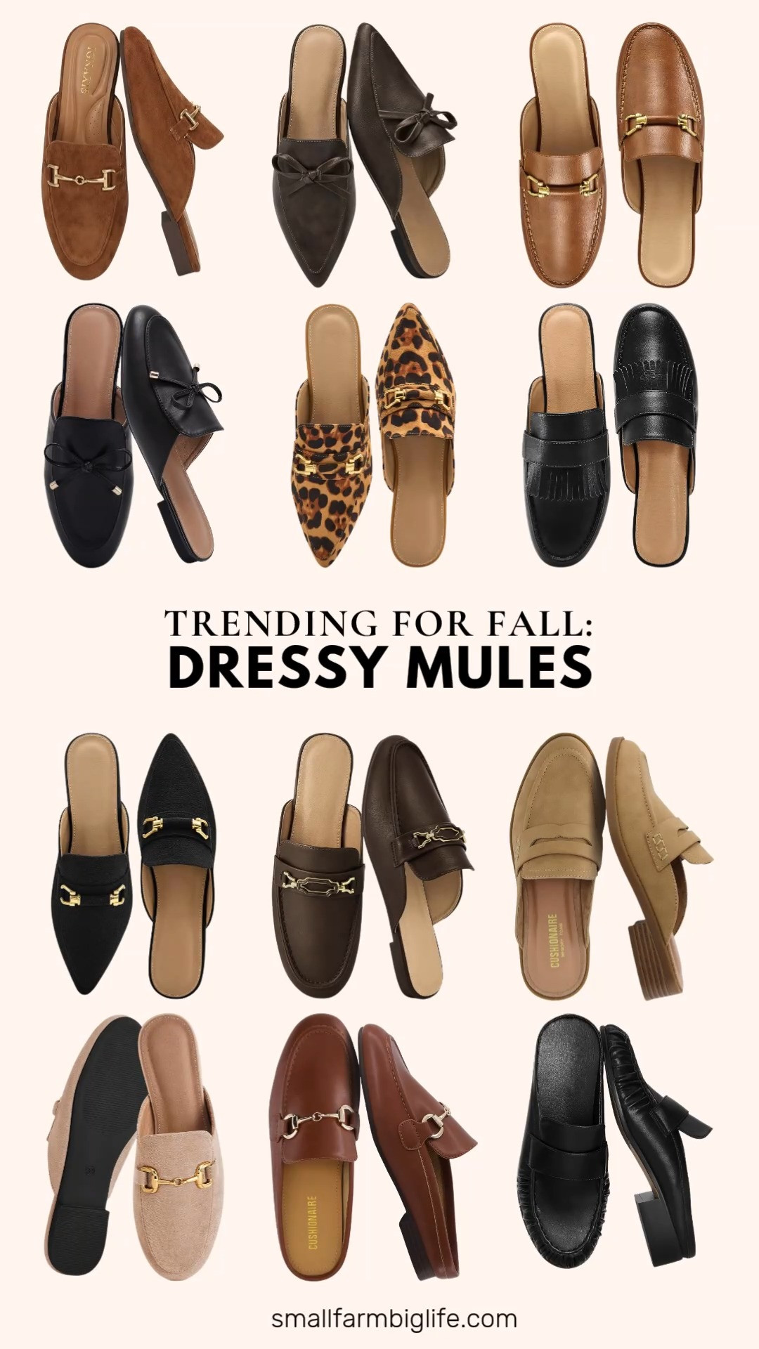 Dressy mules are the easiest way to look pulled together without sacrificing comfort this fall. Rounding up my favorite backless, slip on styles for work, errands, and everything in between.

For the classics, chocolate brown and cognac brown round toe mules with a buckle detail slip on and off in seconds and dress up any business casual outfit. A sand pair with the same buckle round toe design is the neutral that goes with everything, and a light brown lightweight option with a soft insole and non slip sole is built for daily wear on your feet all day.

For a little more polish, black suede pointed toe mules with a buckle look almost like a loafer flat, and the same style comes in leopard if you want a print to work into your rotation. A black slingback mule with a closed round toe is a great option if you want more support at the heel, and a black fringe mule brings texture without trying too hard. If you love a bow detail, the chocolate brown pointed toe mule with an elegant bow is the dressiest option in the mix.

A few comfort forward picks worth calling out: cognac brown mules with a low heel and metal chain detail, tan mules with a memory foam footbed available in wide widths, and black penny loafer style mules that work as an easy walking shoe for the office or running errands.

#falloutfits #dressymules #fallfashion #amazonfashion #amazonfinds #founditonamazon #amazonmusthaves 

 #LTKootd #LTKOver40 #LTKWorkwear