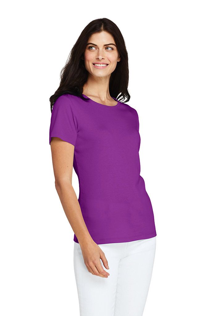 Women's Tall All Cotton Short Sleeve Crewneck T-shirt - Lands' End - Purple - L | Lands' End (US)