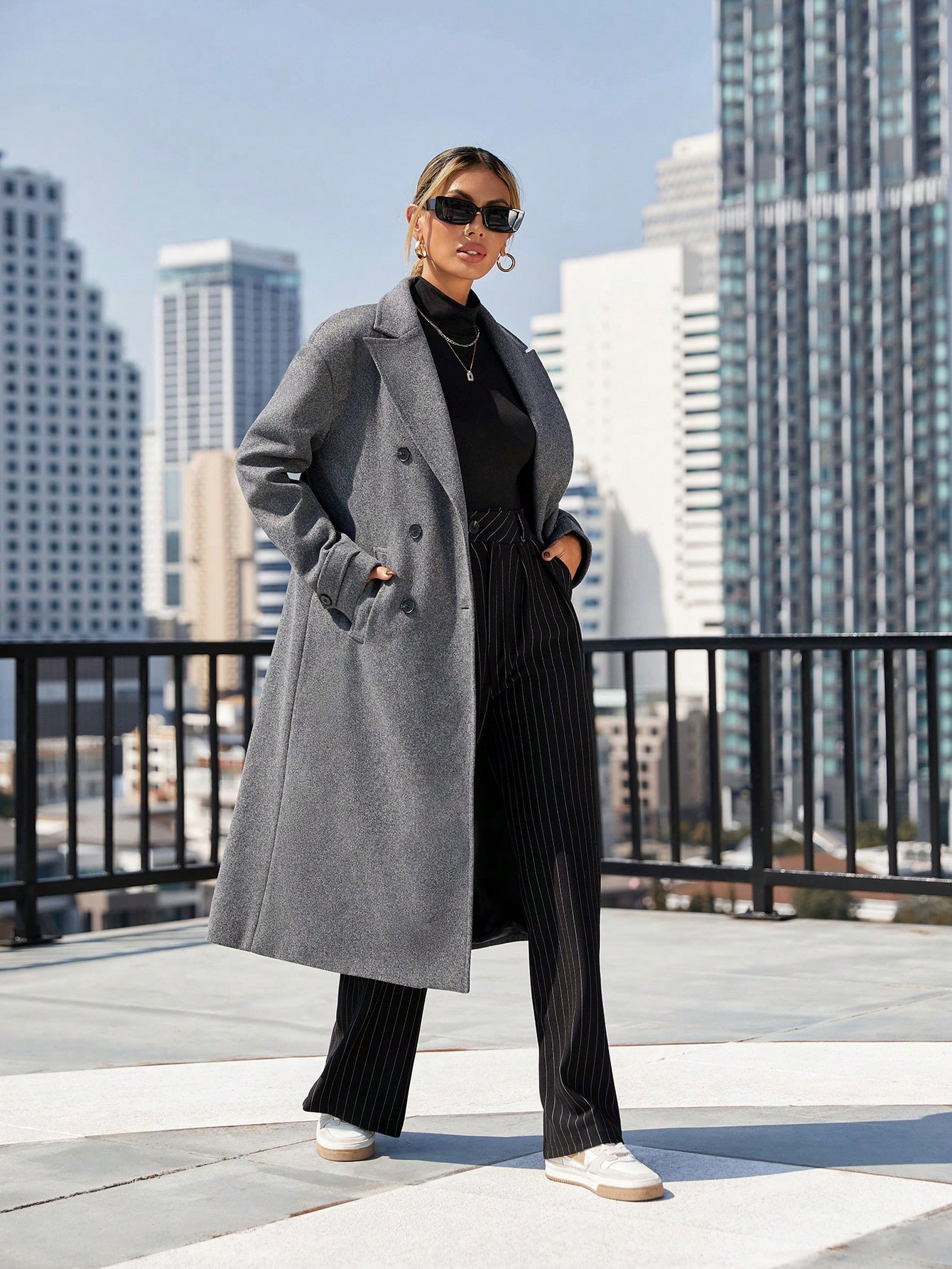 Aveloria Modichic Dames revers dubbele rij wollen jas | SHEIN