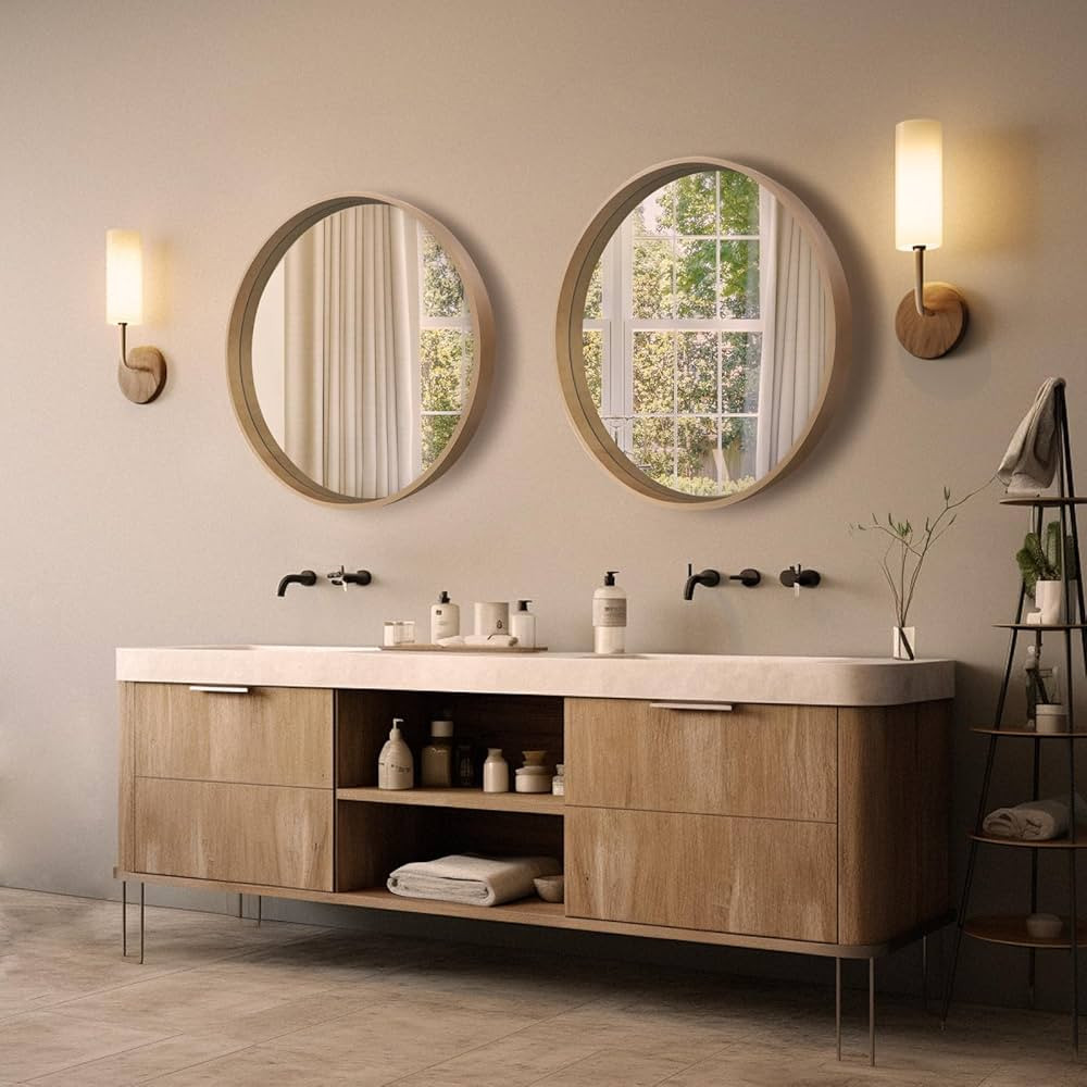 WallBeyond Round Wood Mirror 24 inch Circle Wall Mirror for Bathroom Round Wall Mirror for Wall D... | Amazon (US)