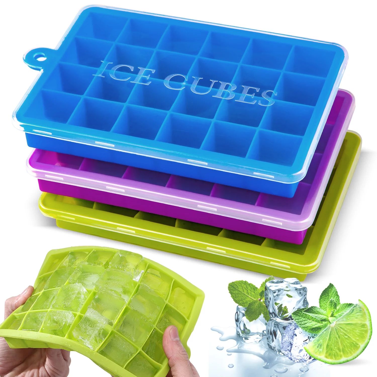 SUPTREE Silicone Ice Cube Trays with Lids for Freezer 3 Pack Mini 24 Cubes per Tray for Cocktail ... | Walmart (US)