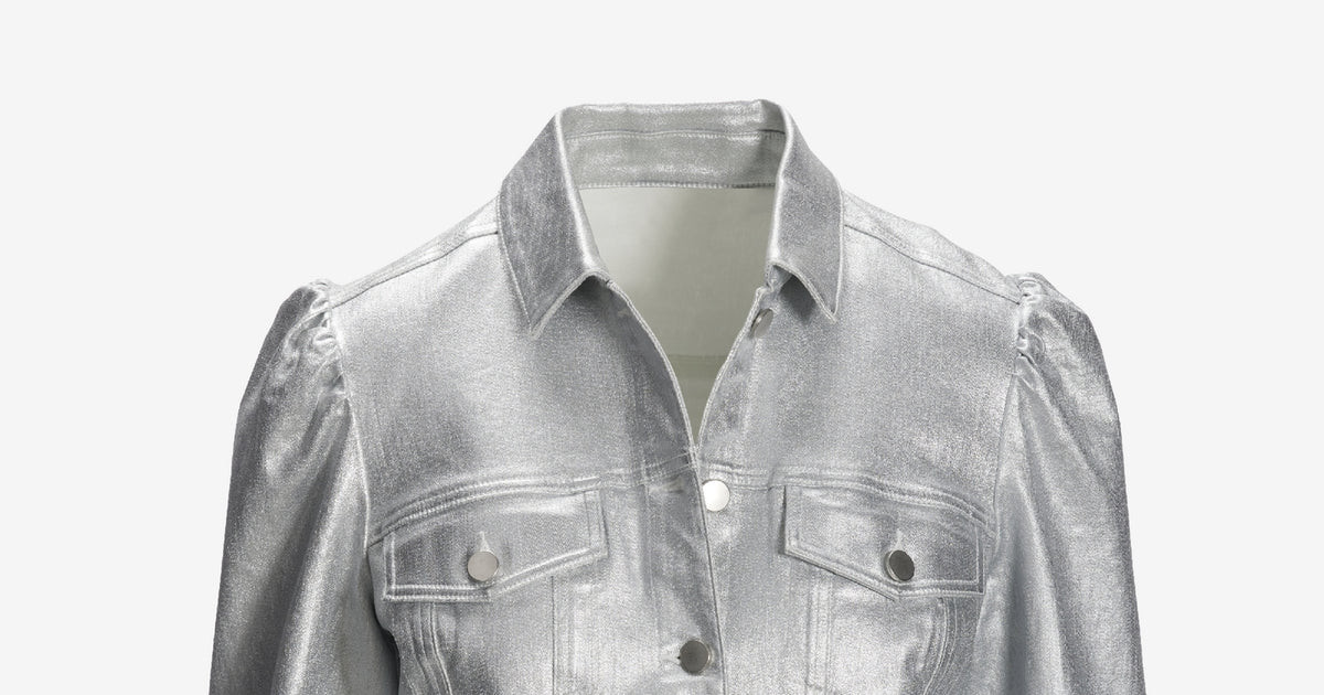 Coated Denim Puff Sleeve Jacket - Silver | Boston Proper | Boston Proper