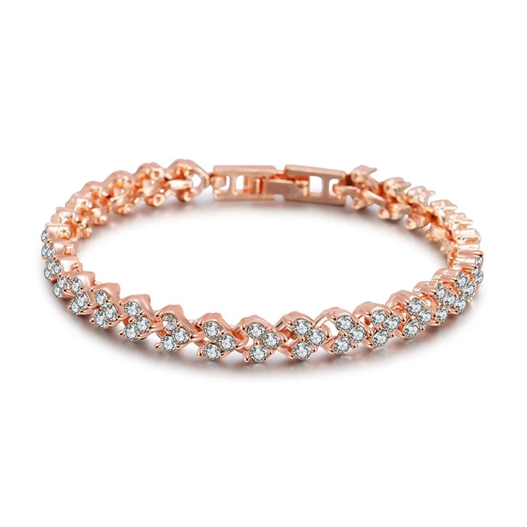 Coxeer Valentines Bracelet Fashion Crystal Heart Link Bracelet Chain Bracelet | Walmart (US)