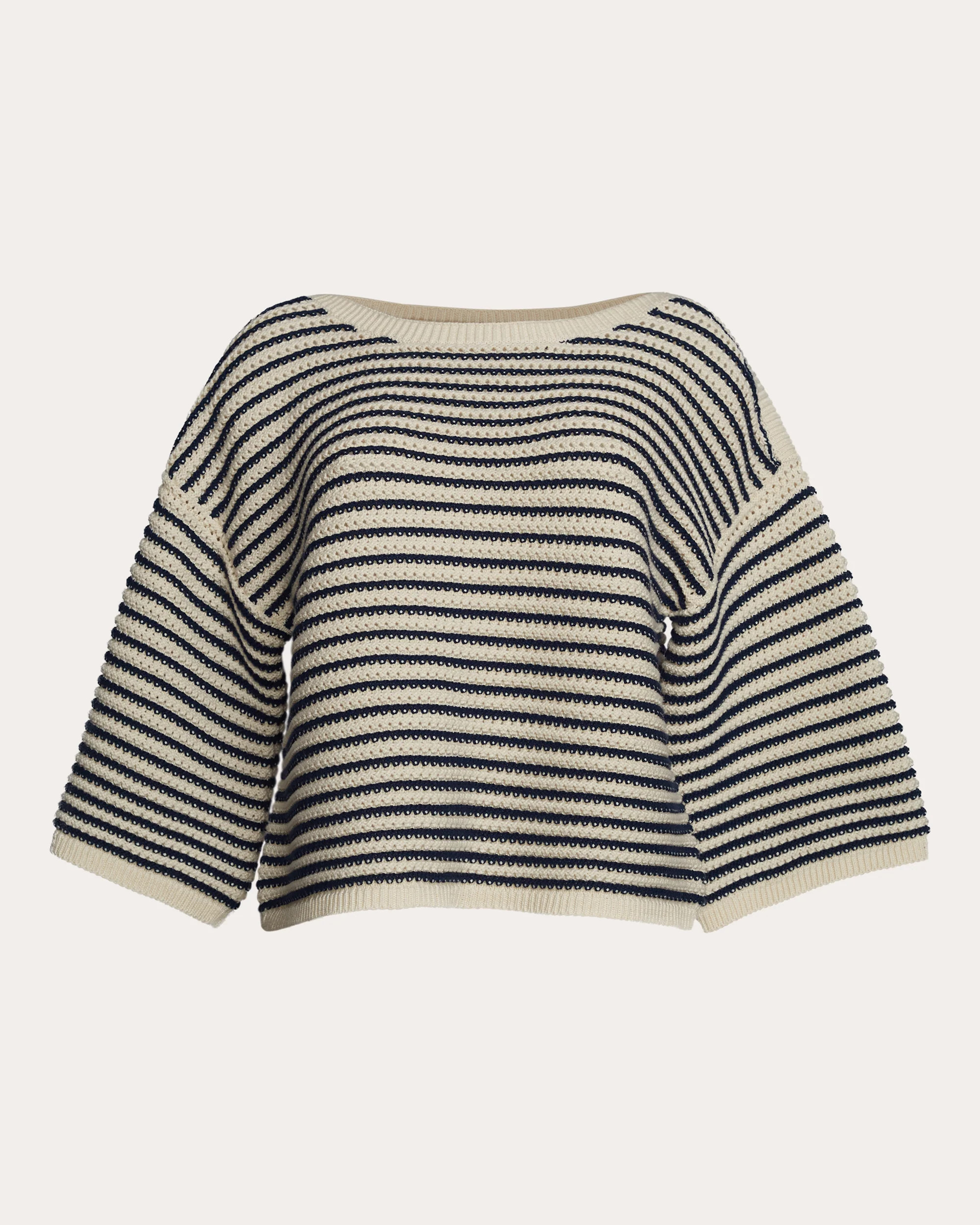 Eleven Six Women's Elena Stripe Cotton Drop-Shoulder Cropped Sweater in Ivory/navy Stripe | Olivela