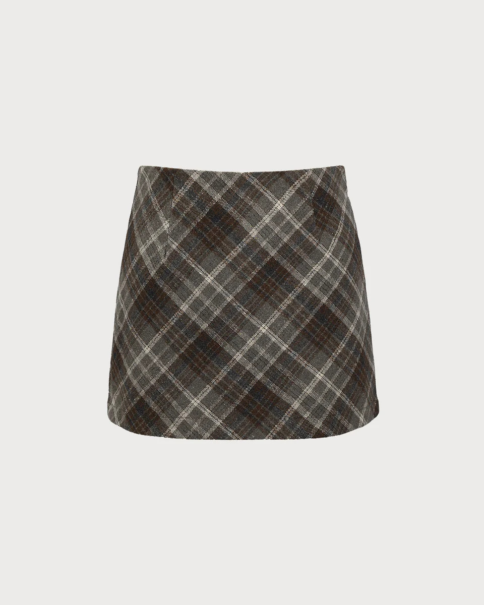 Brown Plaid A-Line Casual Mini Skirt | rihoas.com