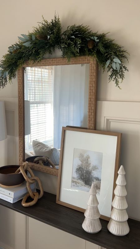 Found this cedar and eucalyptus swags on Amazon and love it! Does come with red berries on it too. I just pulled them off! Looks so pretty above a mirror or doorway.

Christmas decor, Christmas greenery, Christmas swag, Christmas wreath, neutral home, home decor, holiday home, console table, sofa table, entryway table, wall mirror, woven mirror, winter art, winter decor, lamp, table lamp, Christmas tree, neutral Christmas decor, Christmas greenery, amazon Christmas, Amazon finds, Amazon home 

#LTKhome #LTKHoliday #LTKfindsunder50