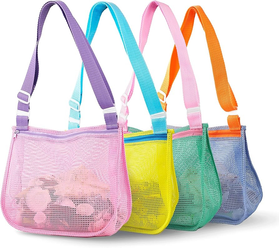 BELLOCHIDDO Beach Toy Mesh Beach Bags Kids Shell Collecting Bag Sand Toy Seashell Bag for Kids with  | Amazon (US)