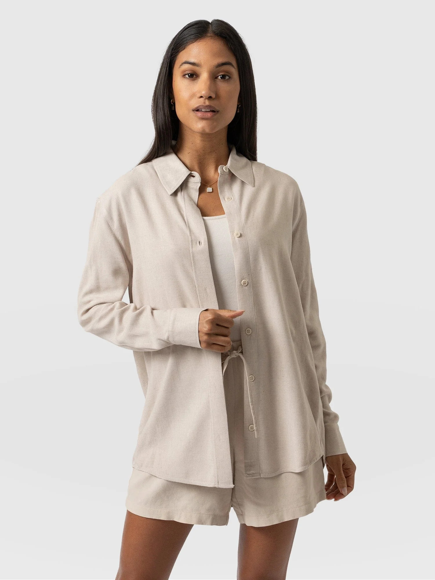 Boyfriend Shirt - Oatmeal Linen | Saint + Sofia