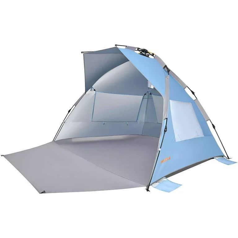 #WEJOY Pop Up Beach Tent Sun Shade Tent with UV Protection Extended Porch 3 Mesh Windows Blue | Walmart (US)