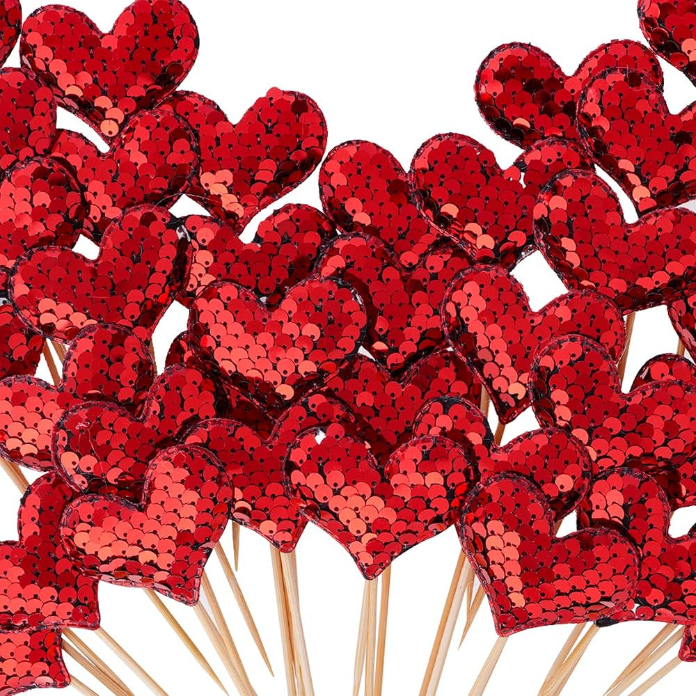 60Pieces Heart Cupcake Toppers Red Valentines Day Cupcake Toppers Decorations Double Colors Heart... | Amazon (US)