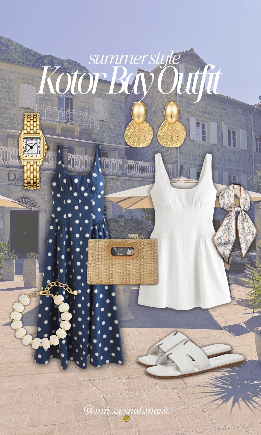 Kotor Bay outfit inspiration. 🇲🇪🤍

Classic summer pieces I’d wear on repeat—an easy white dress, a timeless navy polka dot dress, woven accessories, comfortable sandals, and gold jewelry that goes with everything. Everything is linked here. ✨

#LTKootd #LTKMidsize #LTKgrwm
